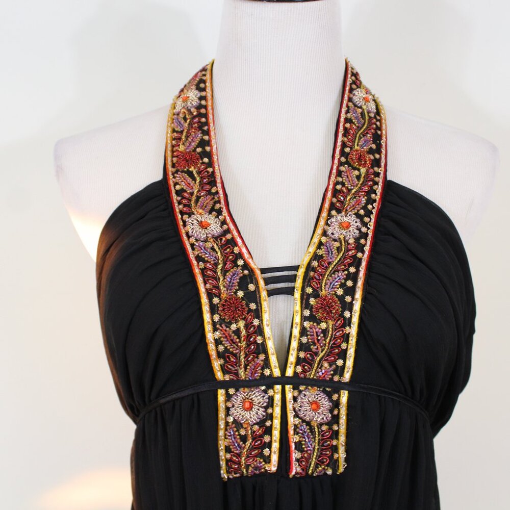 ABS Essentials by Allen Schwartz Beaded Halter Maxi‎ Dress Black Size 8 - Picture 11 of 14